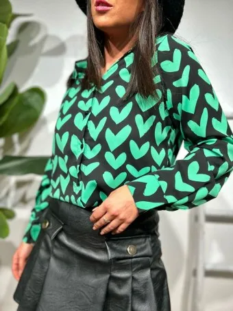Camisa Fluida Corazones LOVANNE Verde
