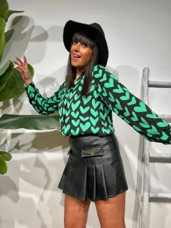 Camisa Fluida Corazones LOVANNE Verde