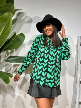 Camisa Fluida Corazones LOVANNE Verde