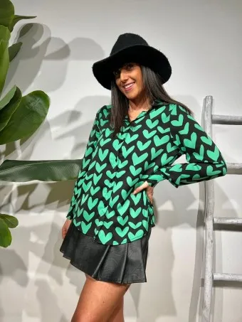 Camisa Fluida Corazones LOVANNE Verde