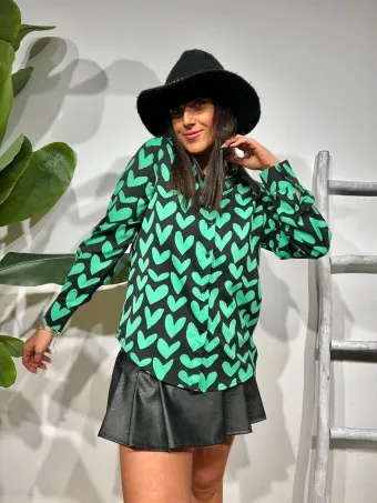 Camisa Fluida Corazones LOVANNE Verde