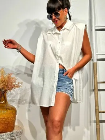 Camisa Oversize Hombreras GIAZA Blanco