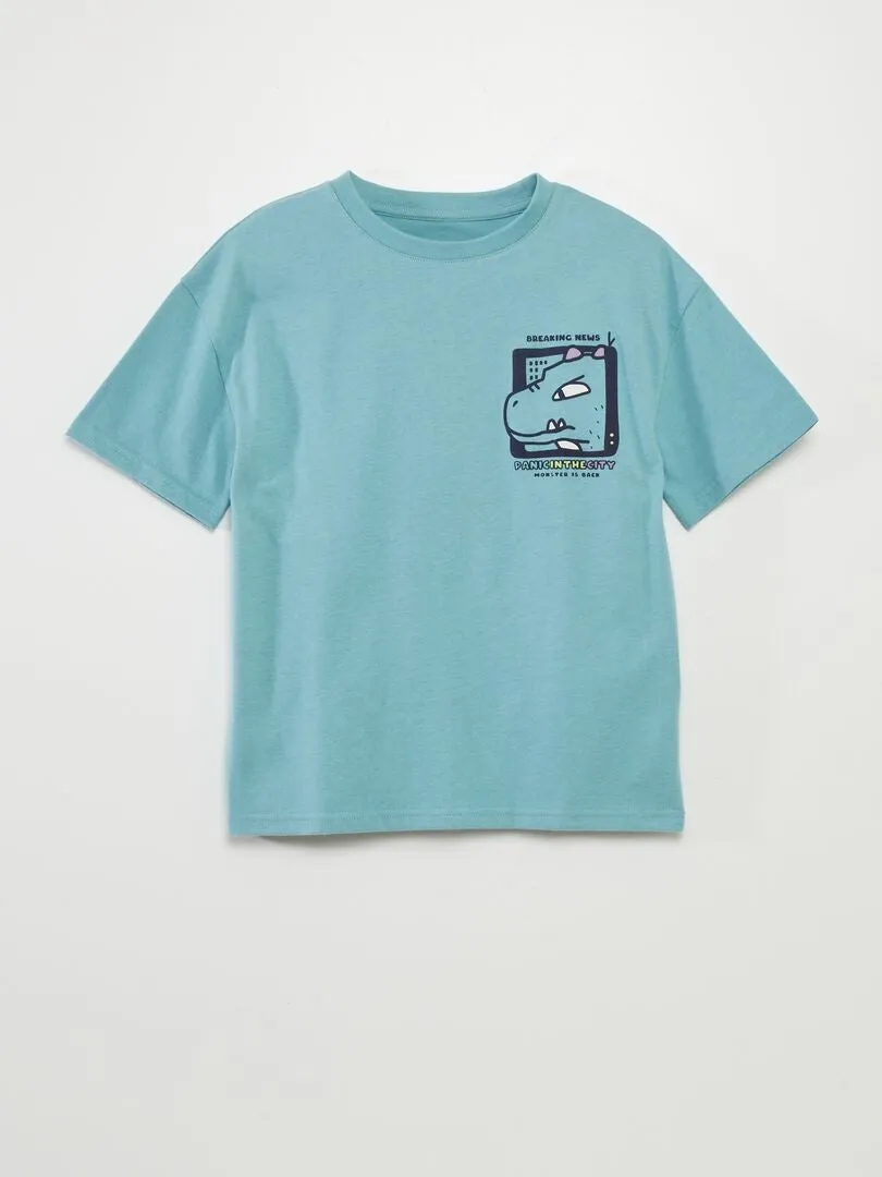 CAMISETA ANCHA ESTAMPADO DELANTERO Y TRASERO  VERDE