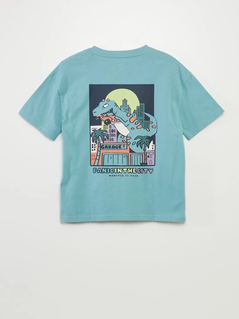 CAMISETA ANCHA ESTAMPADO DELANTERO Y TRASERO  VERDE