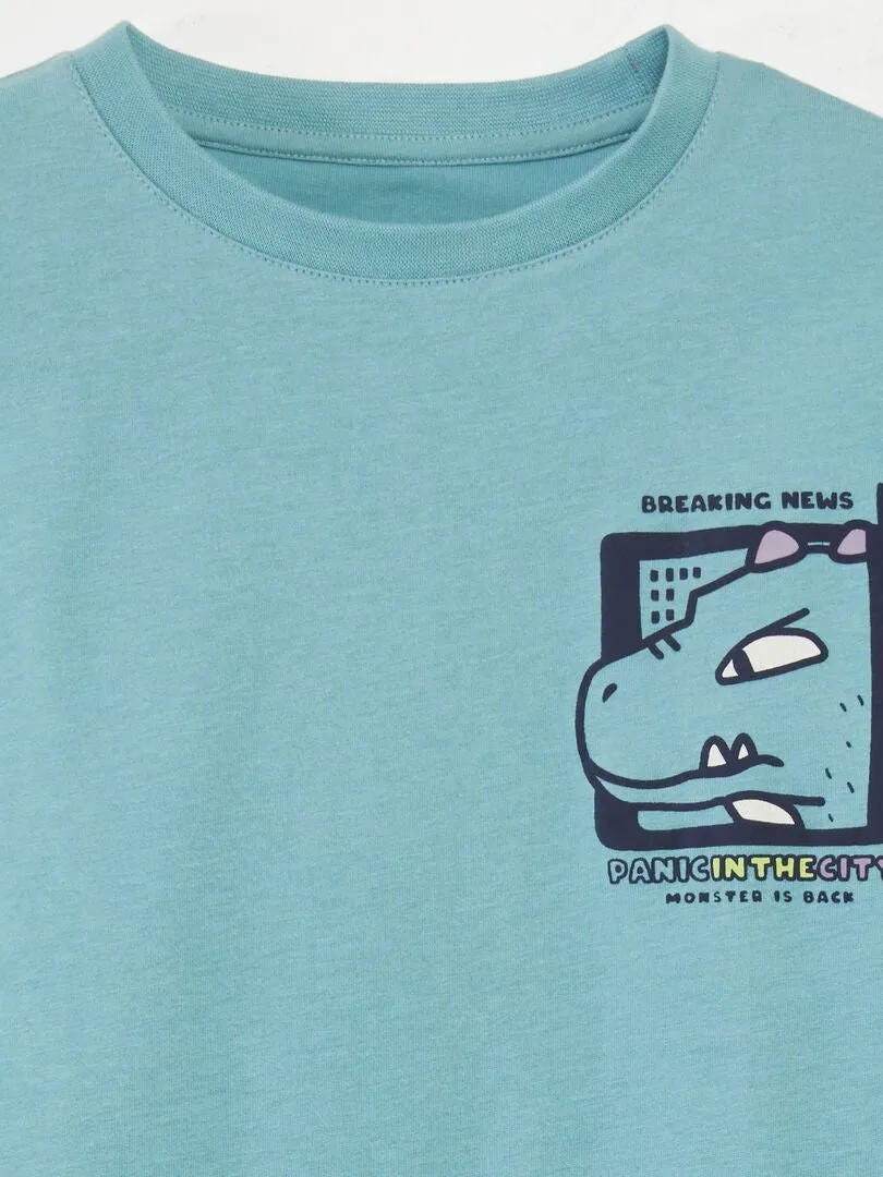 CAMISETA ANCHA ESTAMPADO DELANTERO Y TRASERO  VERDE