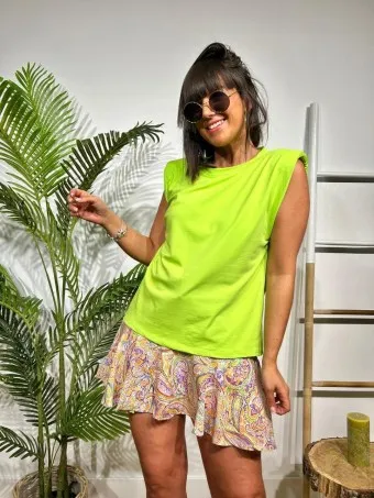 Camiseta Básica Hombreras NOVALA Verde Flúor