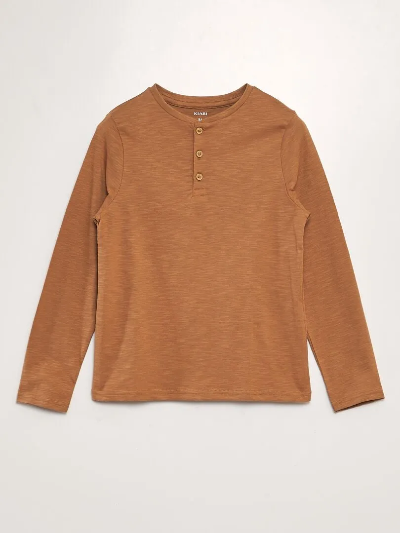 CAMISETA CON CUELLO PANADERO  MARRON