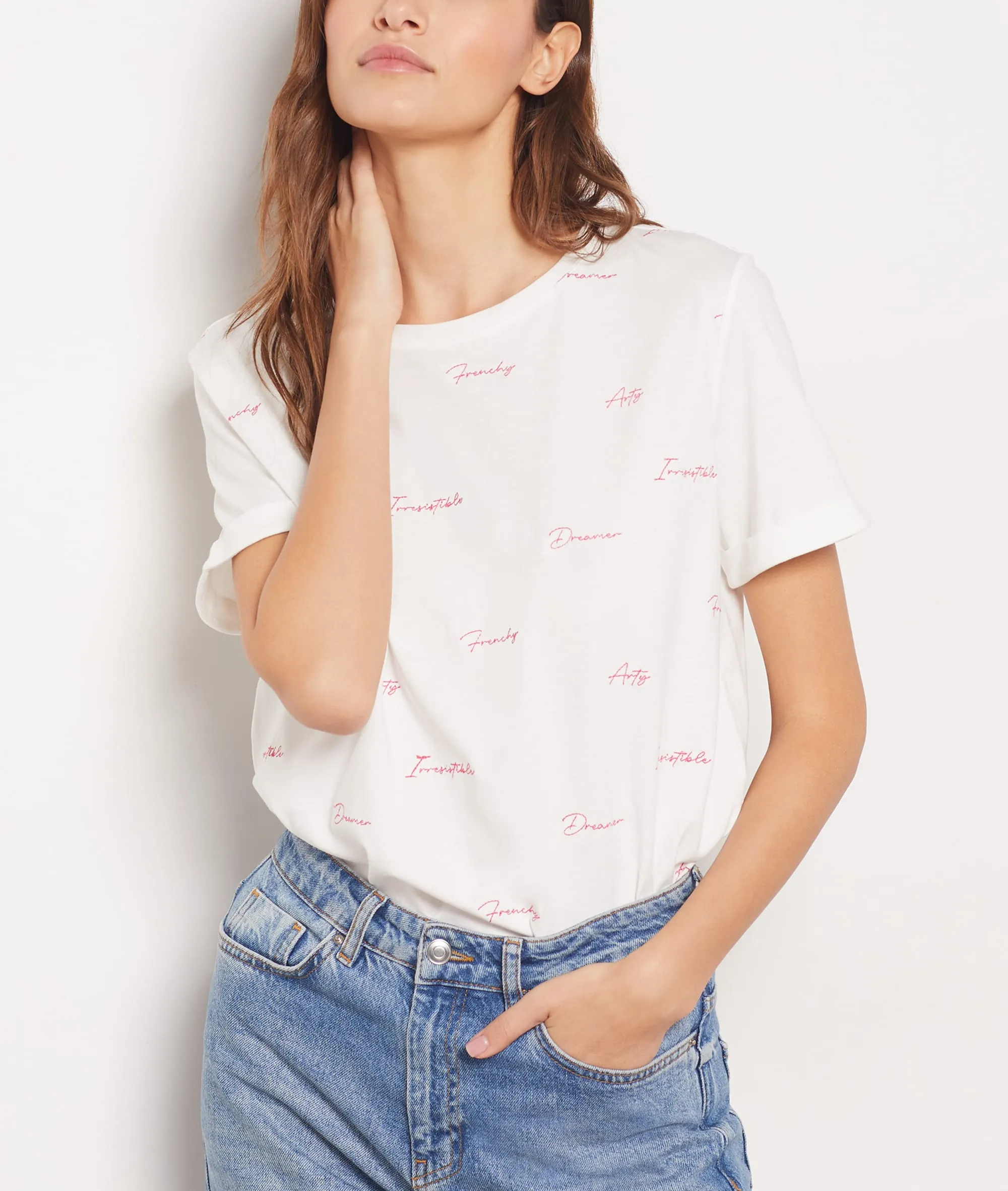 CAMISETA CON MENSAJES ESTAMPADOS RYME ECRU  ETAM