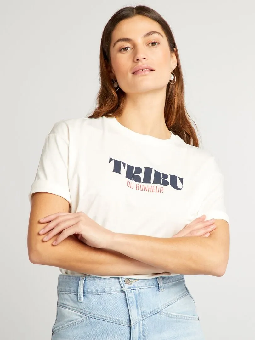 CAMISETA DE ALGODóN CON CUELLO REDONDO  BLANCO