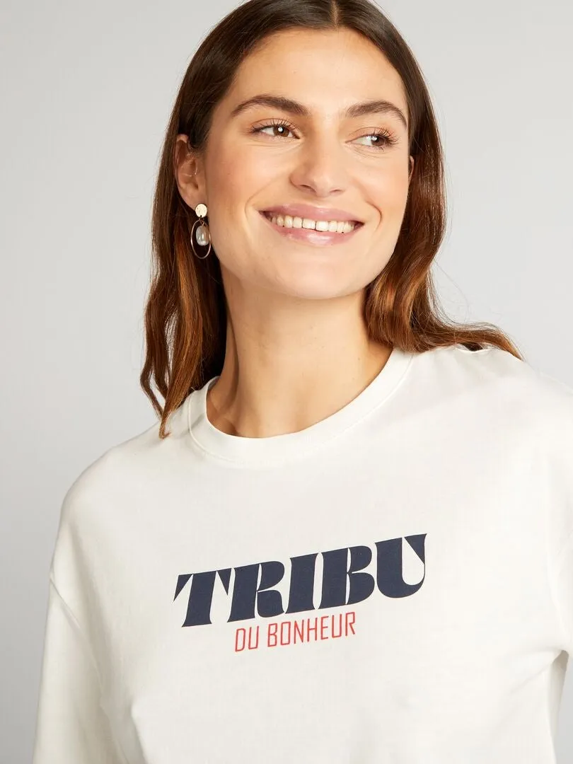CAMISETA DE ALGODóN CON CUELLO REDONDO  BLANCO