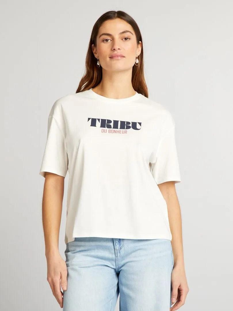 CAMISETA DE ALGODóN CON CUELLO REDONDO  BLANCO