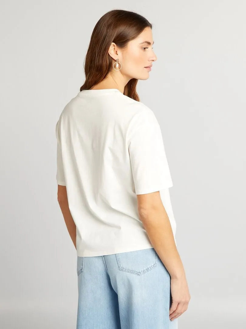 CAMISETA DE ALGODóN CON CUELLO REDONDO  BLANCO