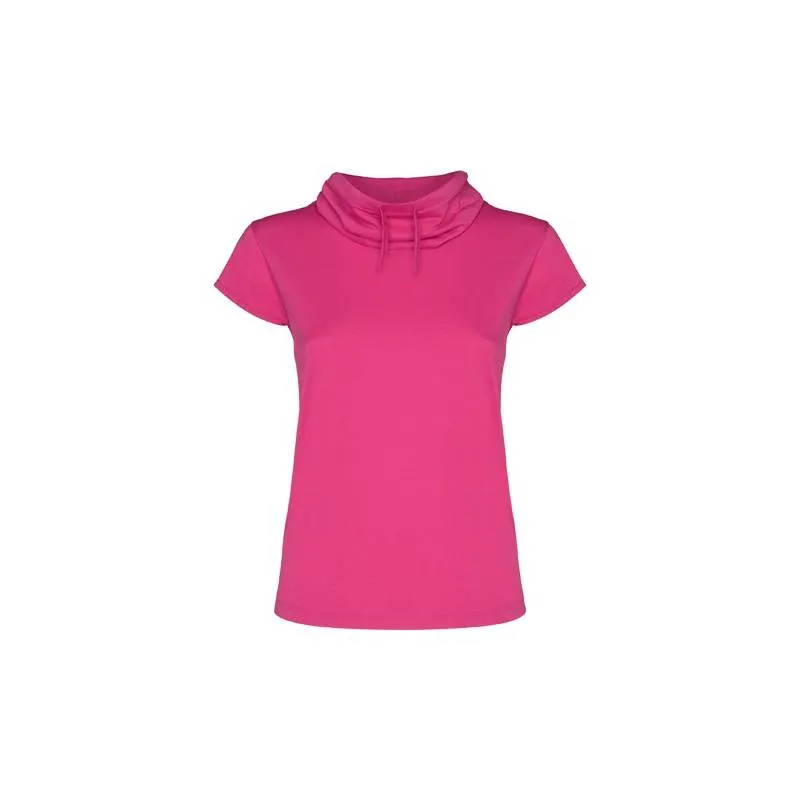 Camiseta de mujer manga corta y cuello chimenea con ajuste de cordón