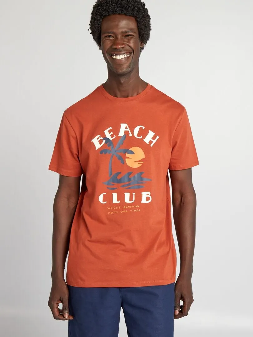 CAMISETA ESTAMPADA DE MANGA CORTA  MARRON
