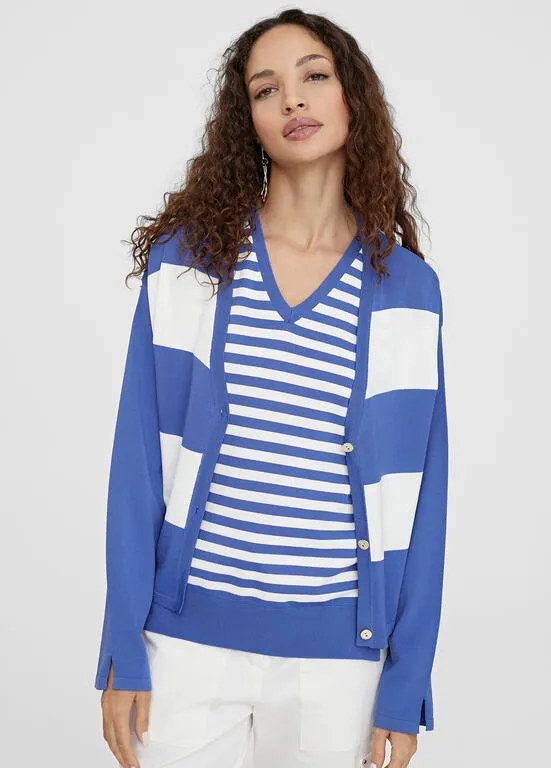 CARDIGAN DE PUNTO RAYAS BICOLOR AZULBLANCO LOLA CASADEMUNT