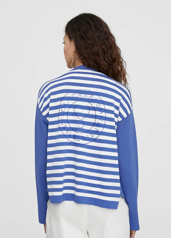 CARDIGAN DE PUNTO RAYAS BICOLOR AZULBLANCO LOLA CASADEMUNT