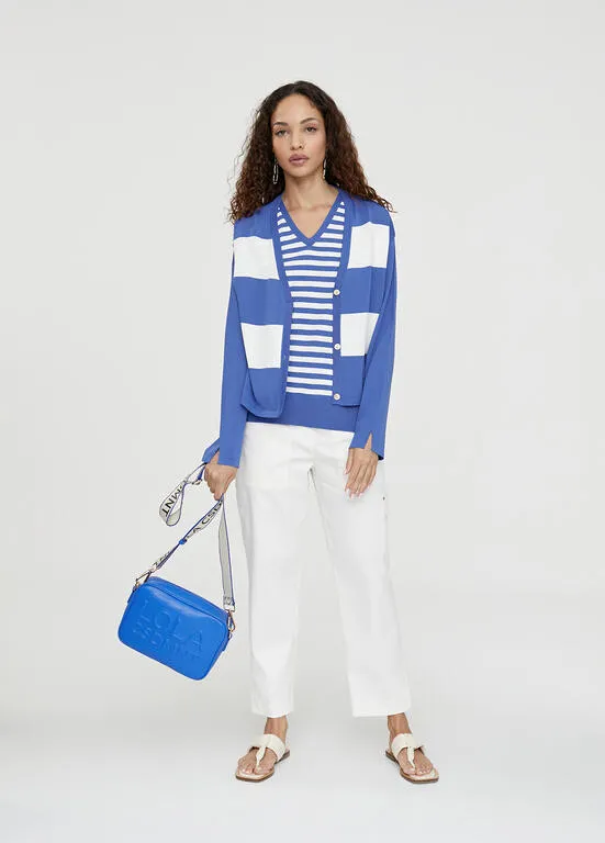 CARDIGAN DE PUNTO RAYAS BICOLOR AZULBLANCO LOLA CASADEMUNT