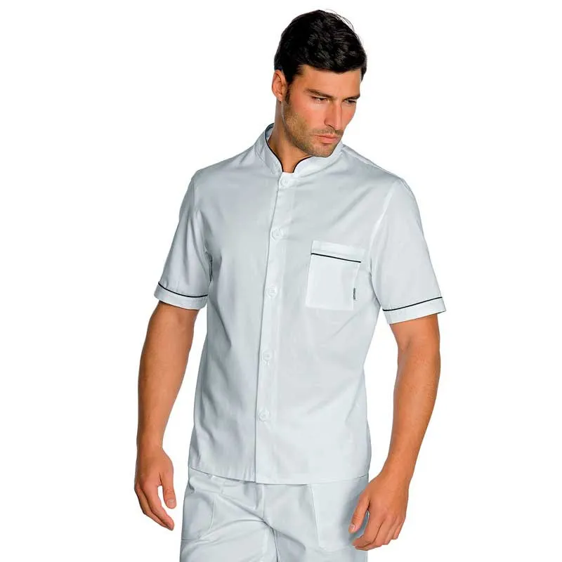 CASACA BLANCA CON RIBETE NEGRO COREANA ISACCO  OUTLET TALLA M Y XL