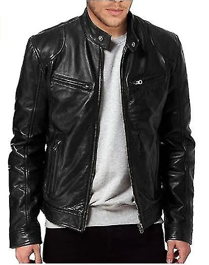 Chaqueta motera de cuero de piel de cordero negra Sword para hombre