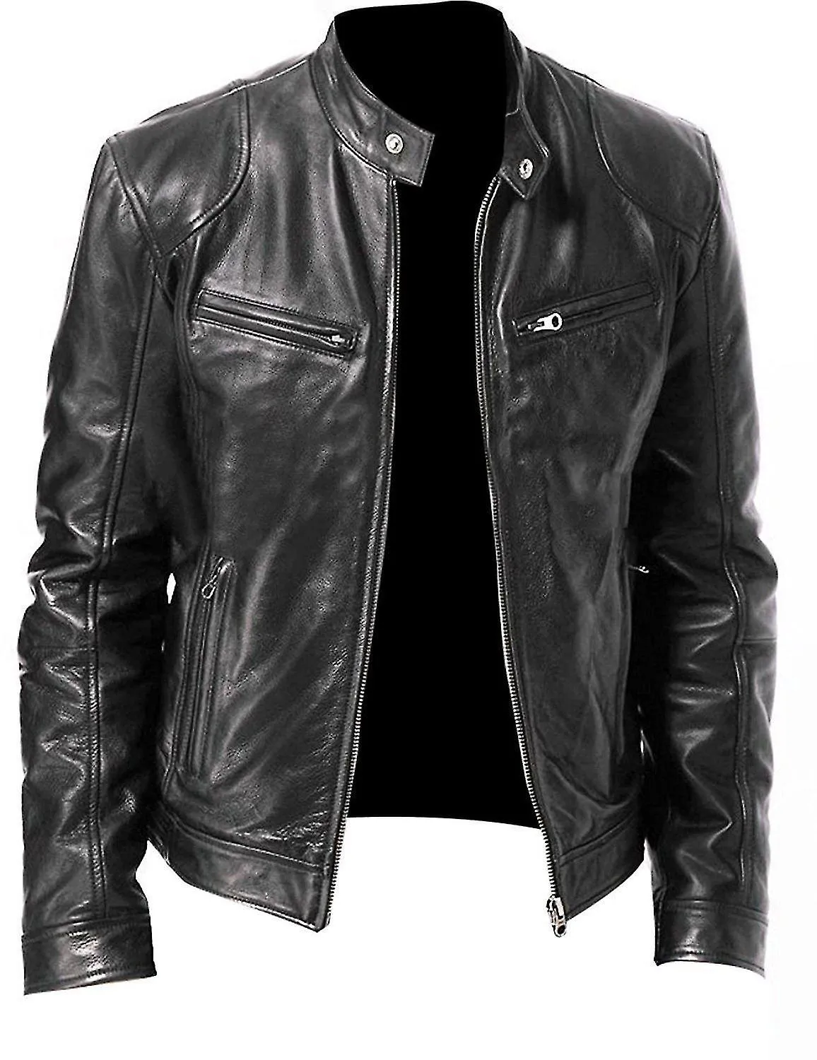 Chaqueta motera de cuero de piel de cordero negra Sword para hombre