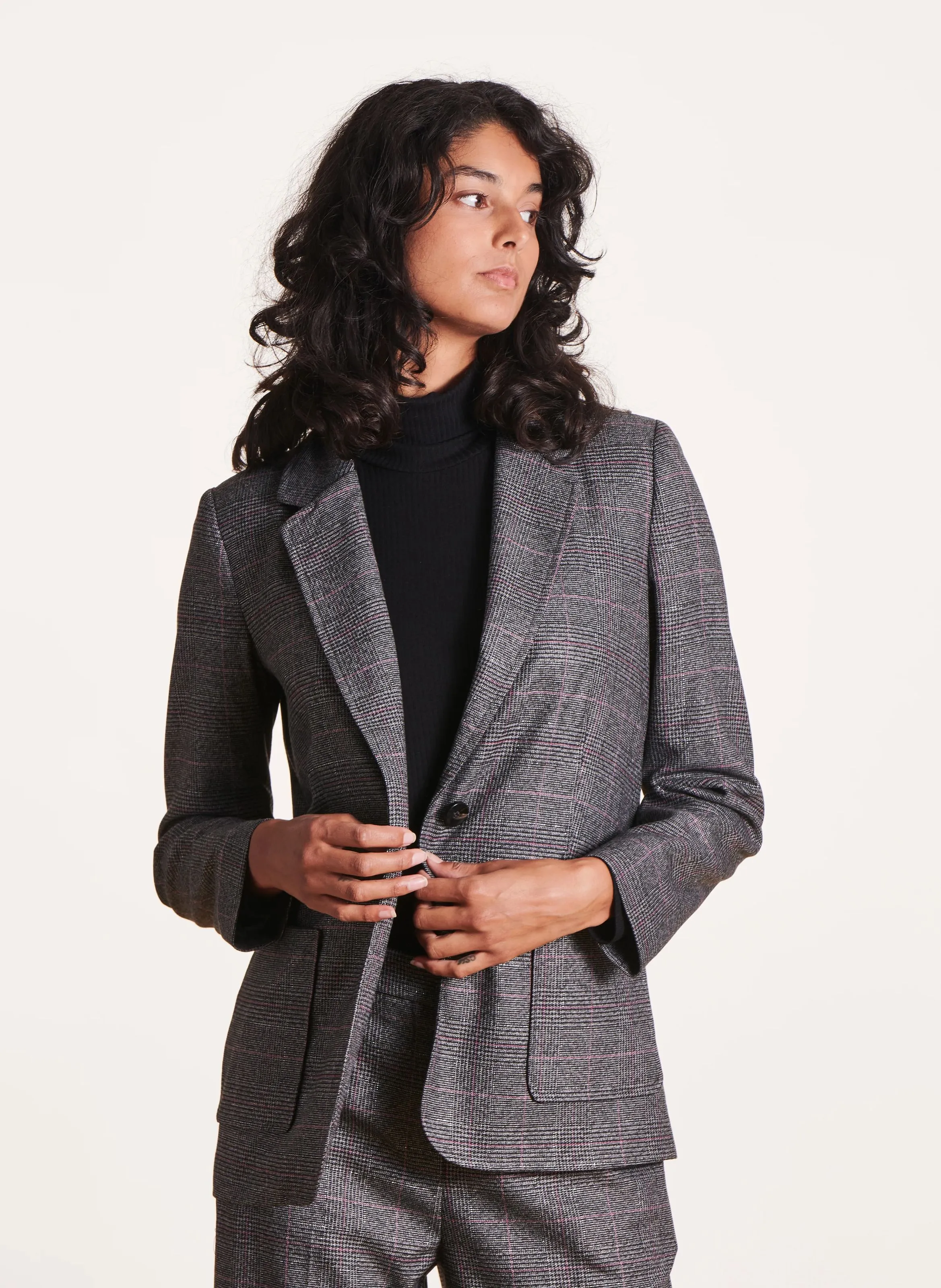Chaqueta sastre recta estampada en gris