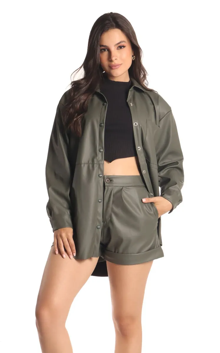 Chaqueta Verde Tipo Cuerina