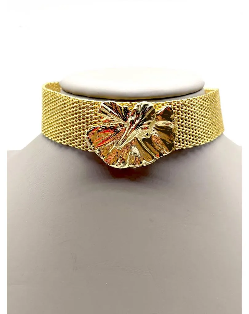 CHOKER DORADO CON ORQUIDEA JOYAS CON BAÑO DE ORO