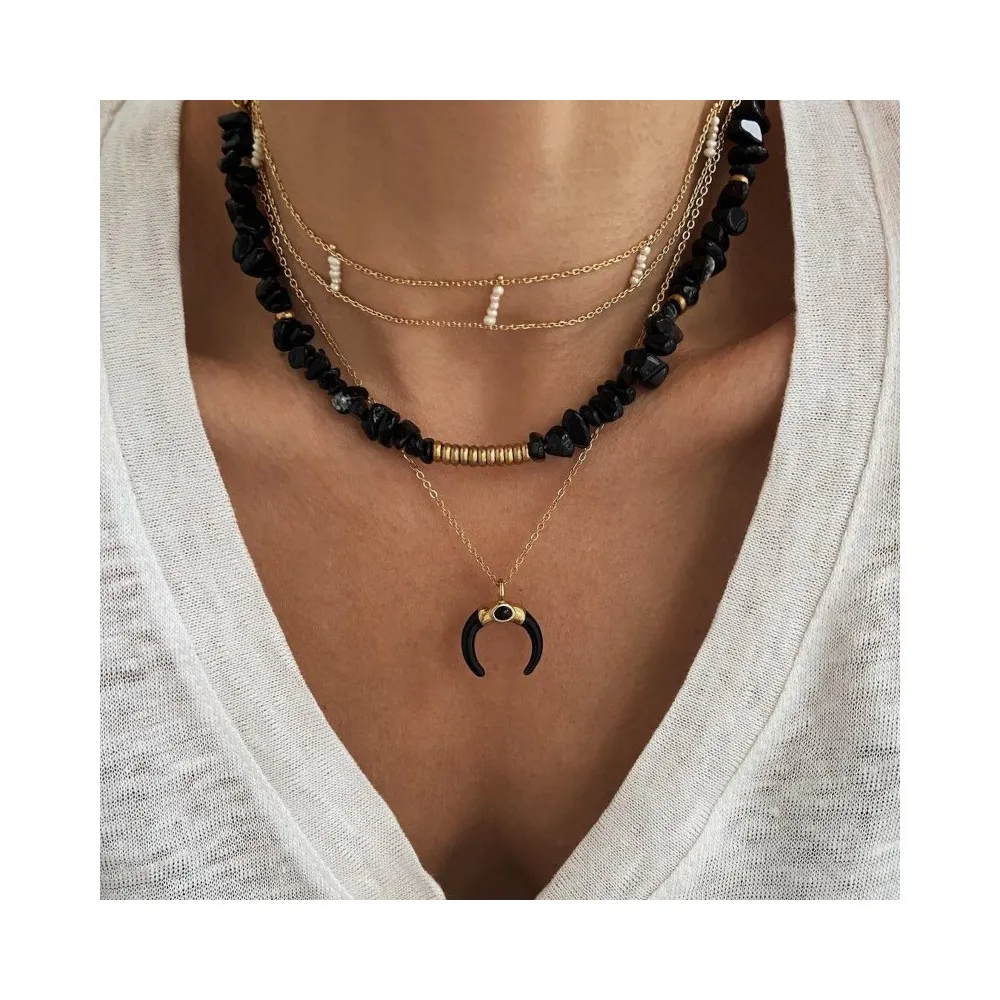 Collar Gandhari Ónix Negro Oro
