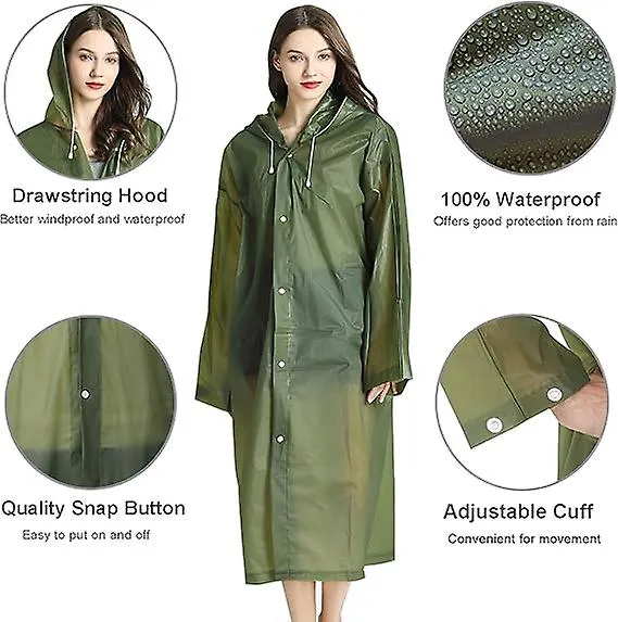 Convenient 2pcs Rain Ponchos For Adults Reusable, Raincoats Emergency For Women Men With Hood And Drawstring