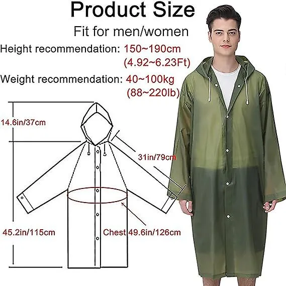 Convenient 2pcs Rain Ponchos For Adults Reusable, Raincoats Emergency For Women Men With Hood And Drawstring