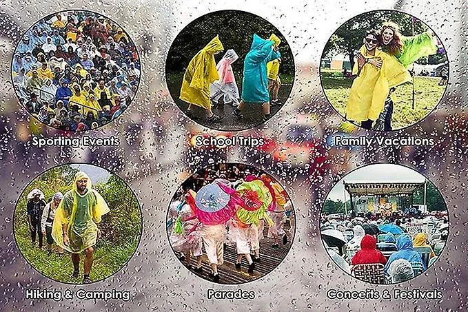 Convenient 2pcs Rain Ponchos For Adults Reusable, Raincoats Emergency For Women Men With Hood And Drawstring