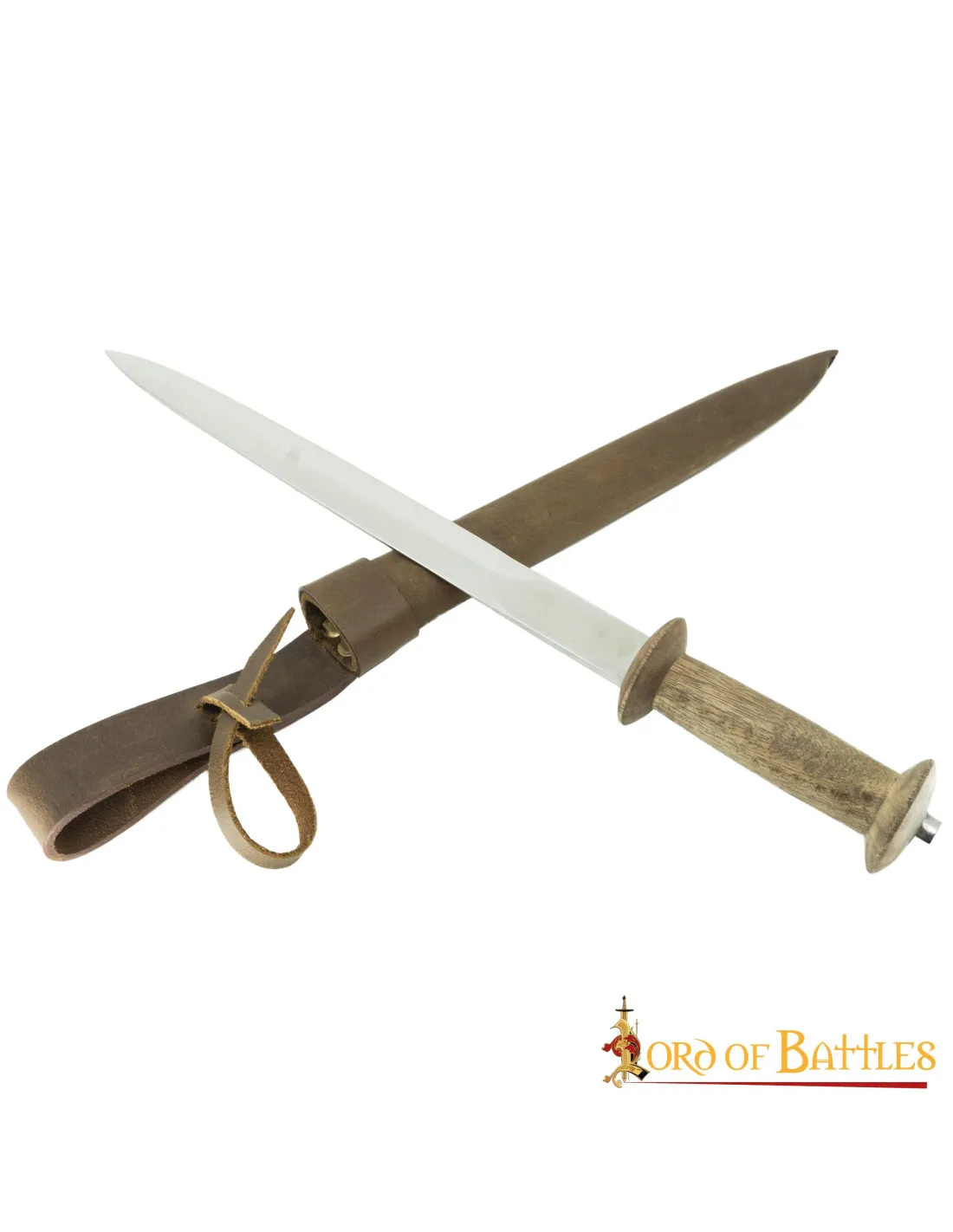 Daga medieval tipo Rondell con vaina de cuero
