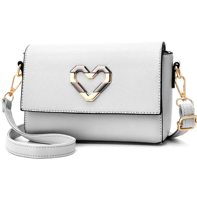 Elegant PU Metal Love Heart Flap Square Lady Shoulder Bag 
