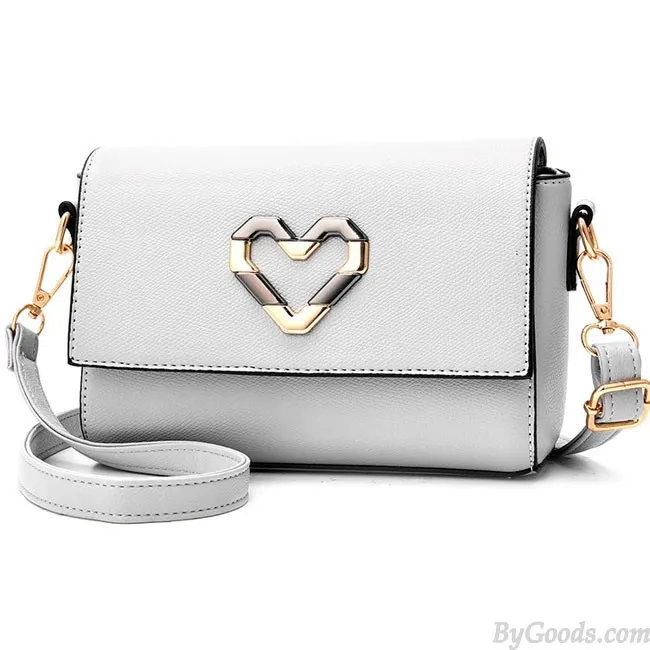 Elegant PU Metal Love Heart Flap Square Lady Shoulder Bag 
