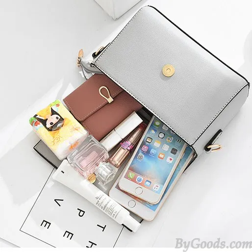 Elegant PU Metal Love Heart Flap Square Lady Shoulder Bag 