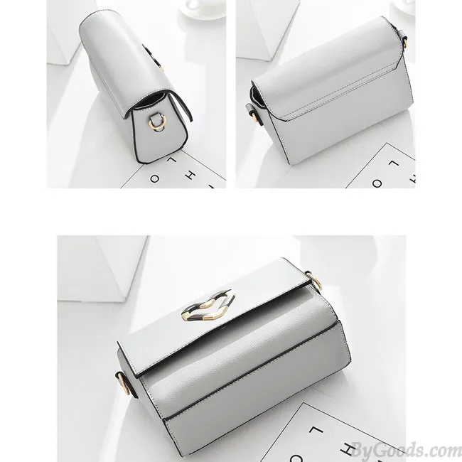 Elegant PU Metal Love Heart Flap Square Lady Shoulder Bag 