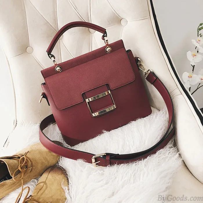 Fashion Single Buckle Portable Messenger Small Square Bag Frosted Shoulder Bag
