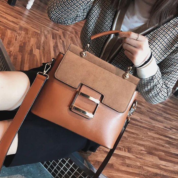 Fashion Single Buckle Portable Messenger Small Square Bag Frosted Shoulder Bag