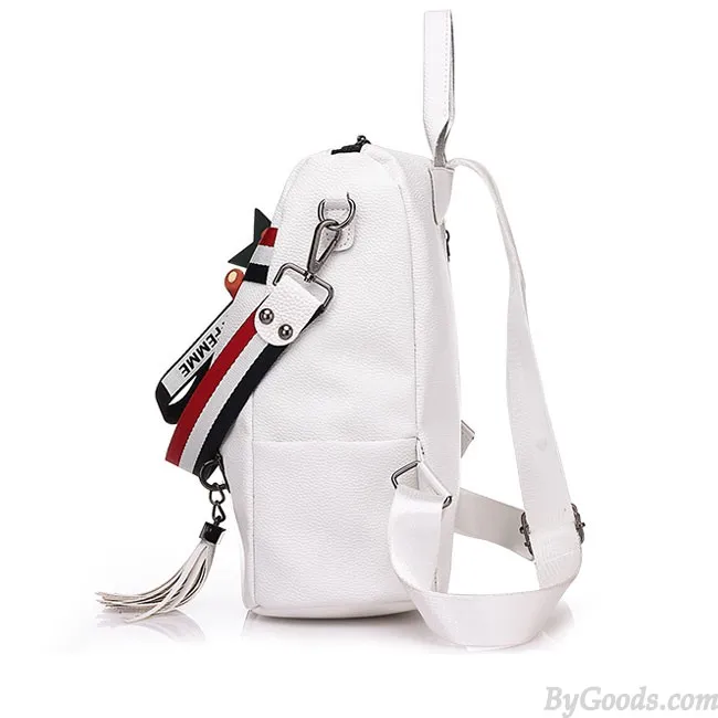 FASHION STRIPE TASSEL SCHOOL BAG MULTIFUNCTION SHOULDER BAG CONTRAST COLOR SQUARE PU BACKPACK 