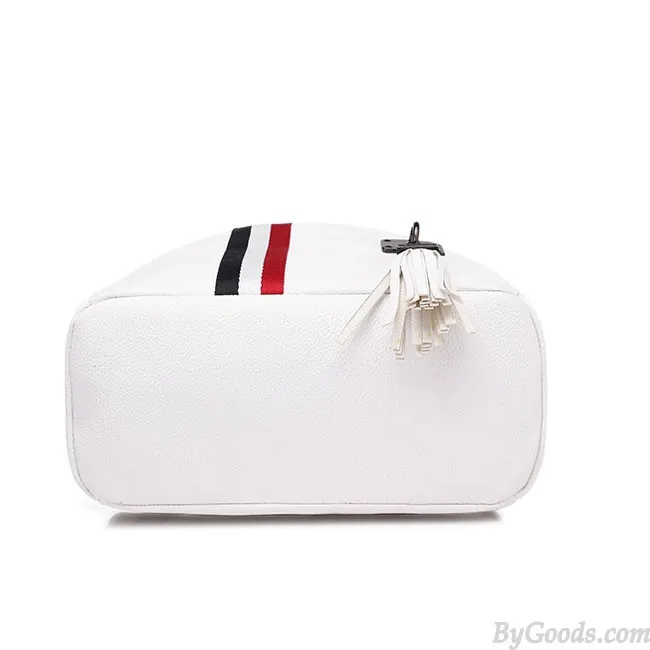 FASHION STRIPE TASSEL SCHOOL BAG MULTIFUNCTION SHOULDER BAG CONTRAST COLOR SQUARE PU BACKPACK 