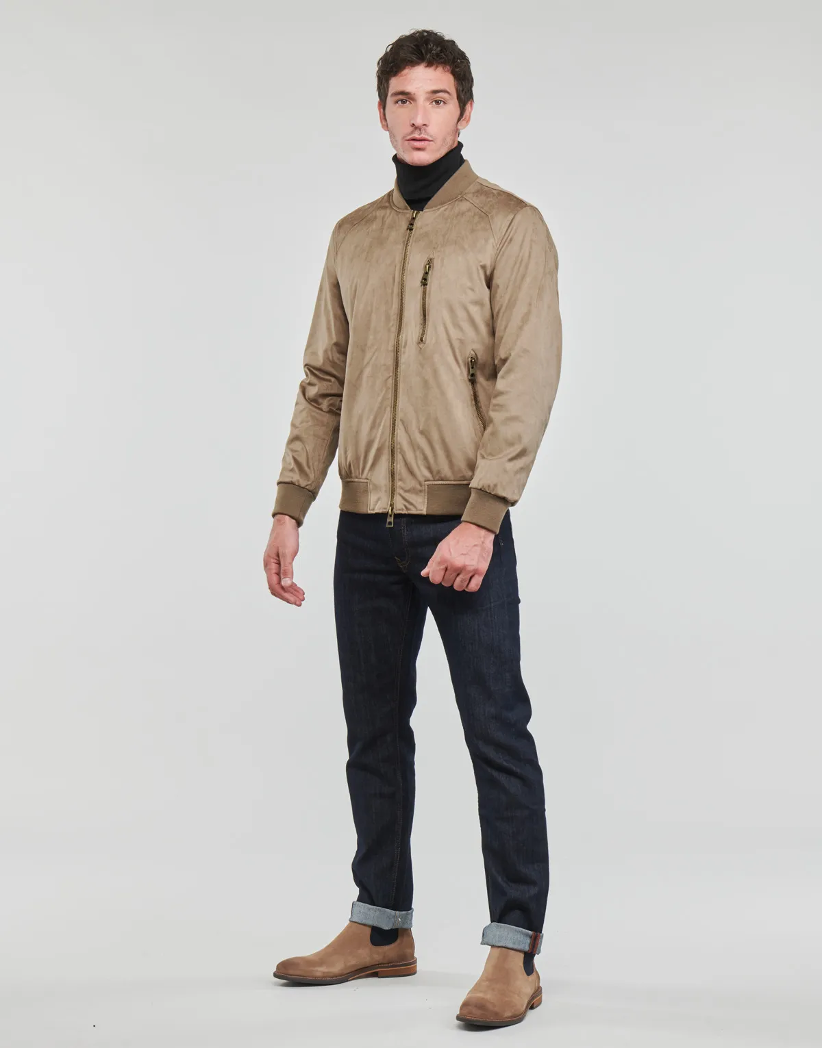 FAUX SUEDE HOODED BOMBER