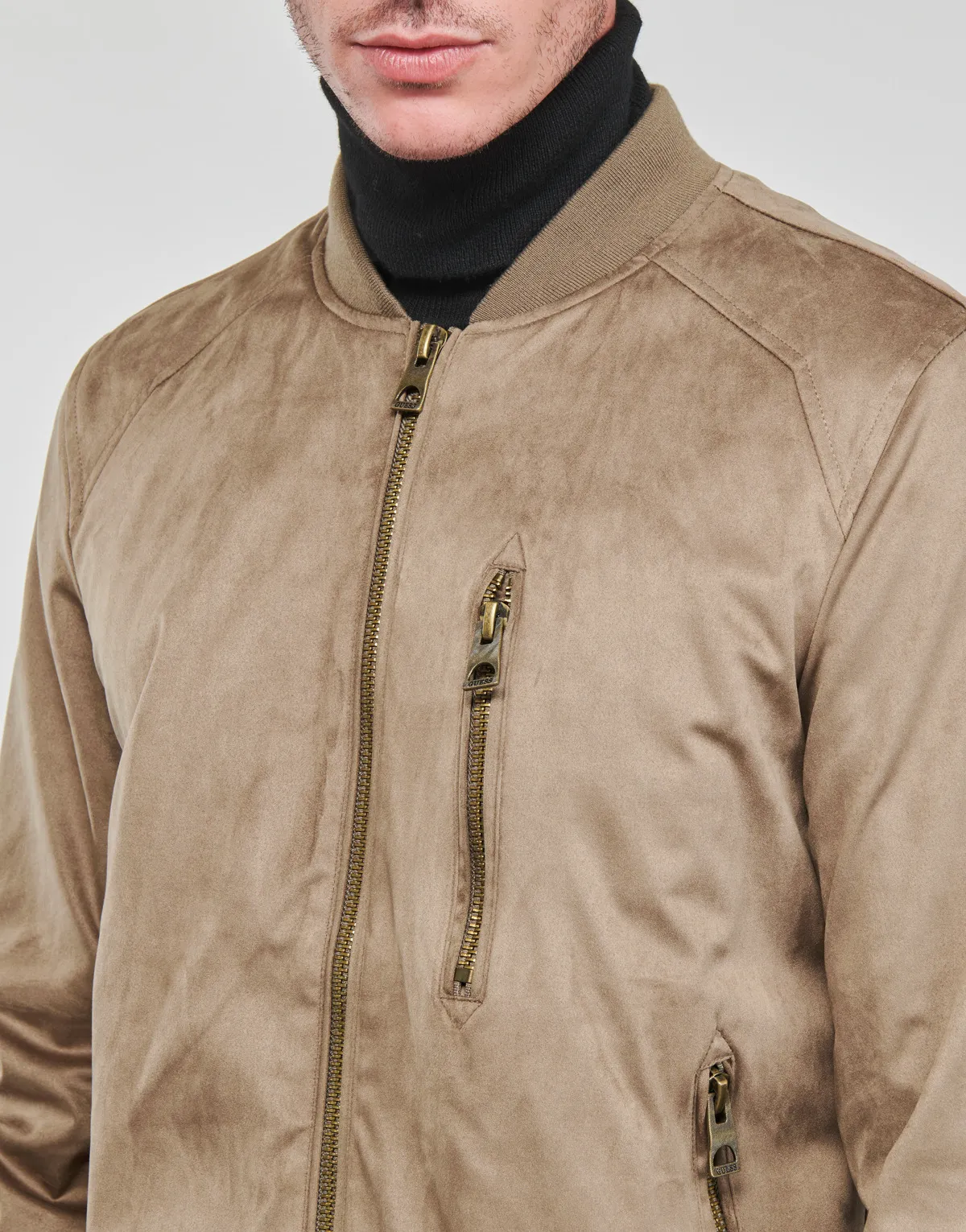 FAUX SUEDE HOODED BOMBER