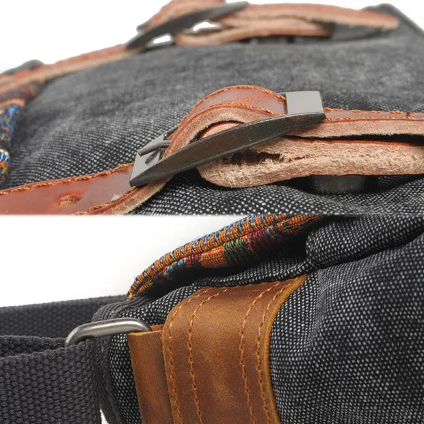 Folk Style Geometry Stripe Square Double Hasp Canvas Messenger Bag Shoulder Bag 