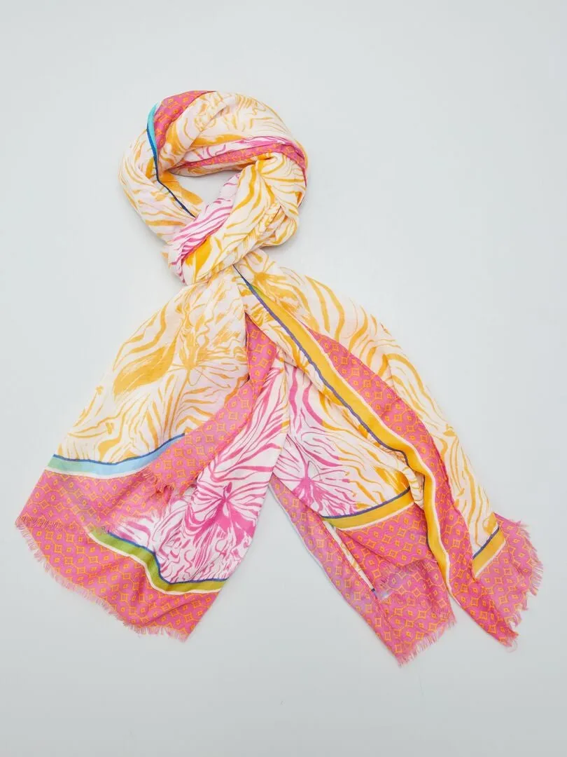 FULAR COLORIDO CON ESTAMPADOS  NARANJA