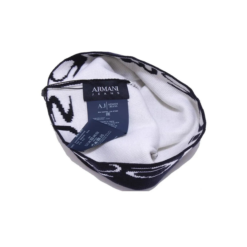 Gorro de Lana Armani Jeans Color Azul Marino y Blanco