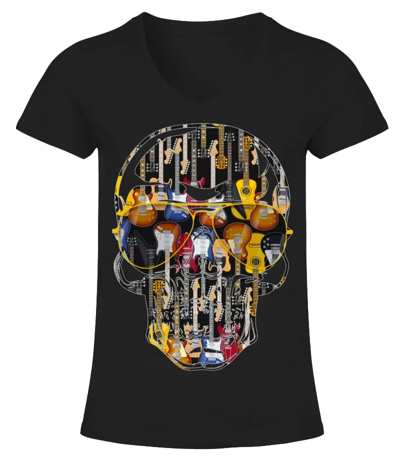 GUITAR SKULLV2 CAMISETA CUELLO PICO MUJER