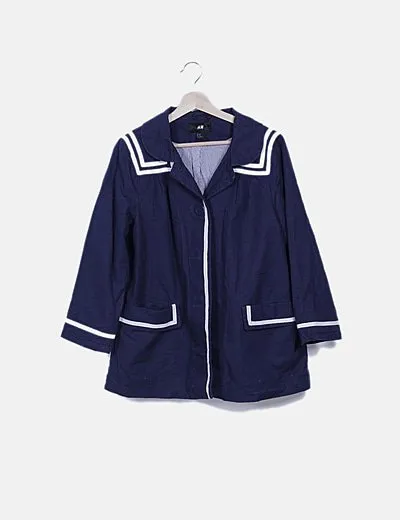 H&M Chaqueta azul marina detalles blancos