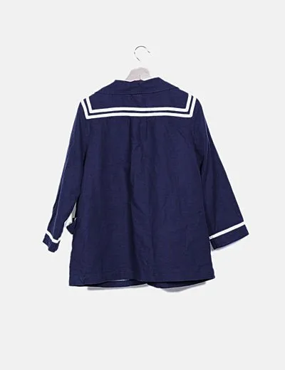H&M Chaqueta azul marina detalles blancos