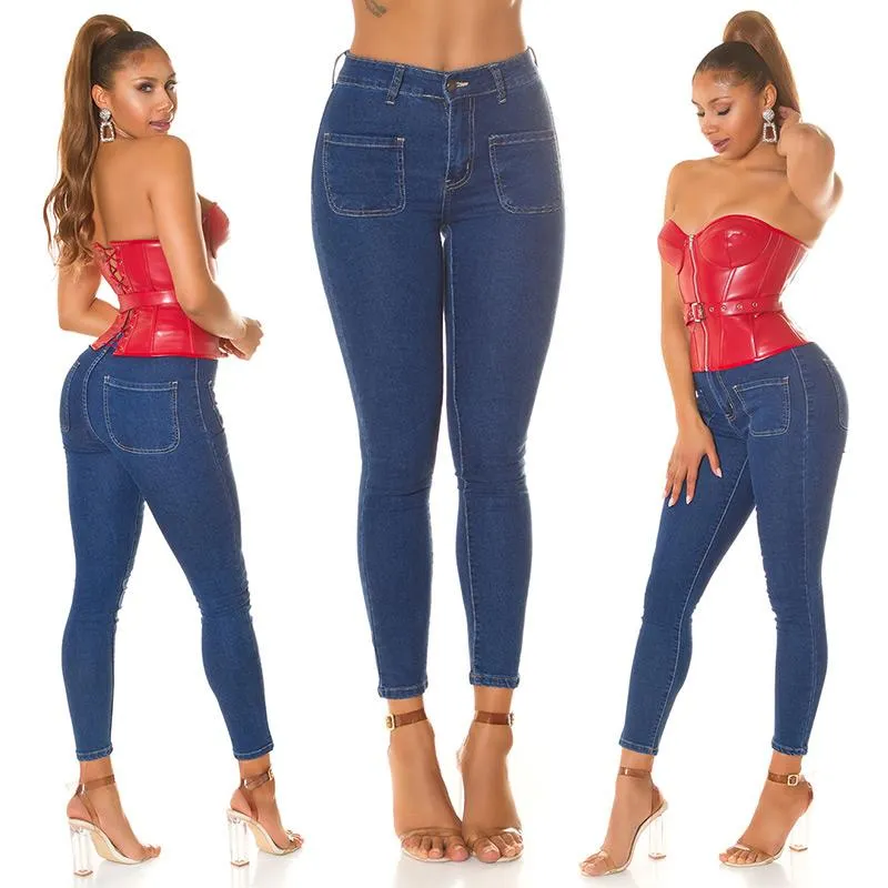 Jeans azul skinny de cintura alta 