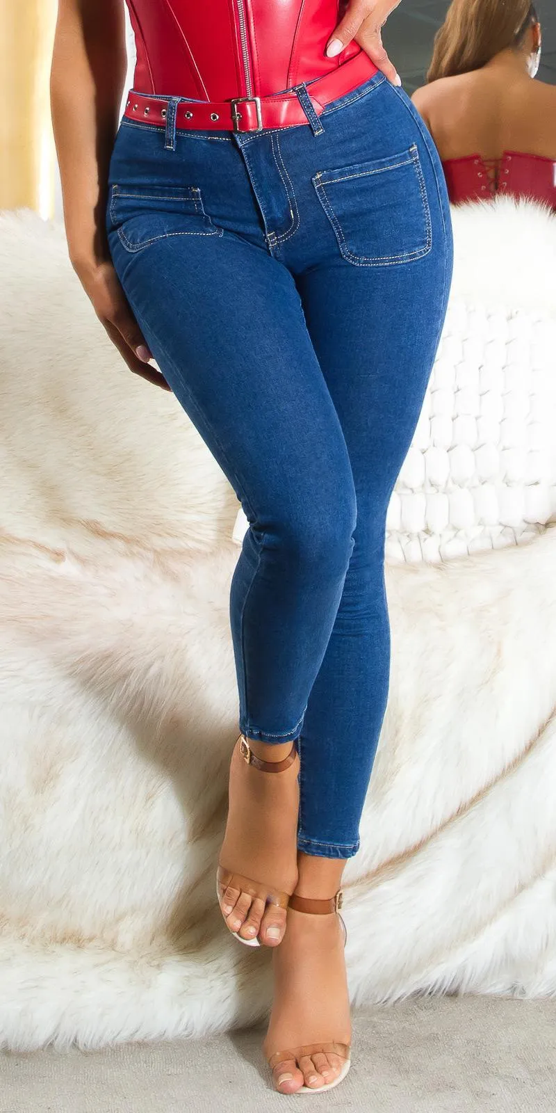 Jeans azul skinny de cintura alta 